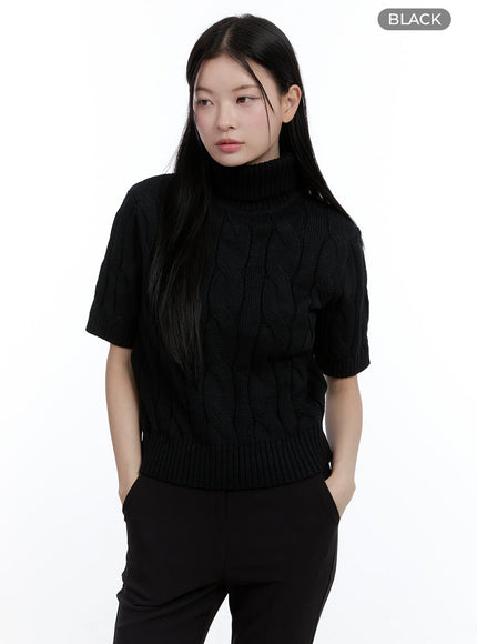 cable-turtleneck-pullover-oo429 / Black