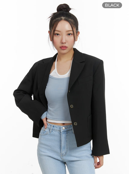 buttoned-crop-blazer-om428 / Black