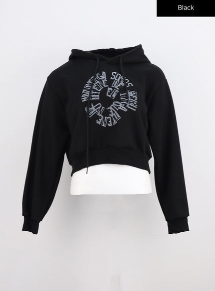 fleeced-graphic-crop-hoodie-cn301 / Black