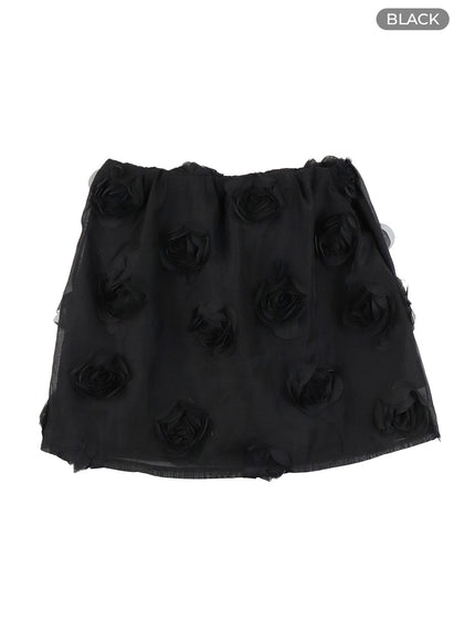 layered-floral-mini-skirt-om428 / Black