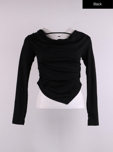 asymmetrical-draped-crop-top-cj426 / Black