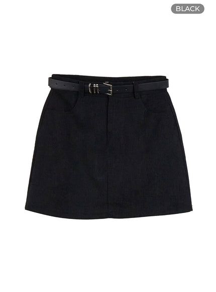 corduroy-belted-mini-skirt-oo416 / Black