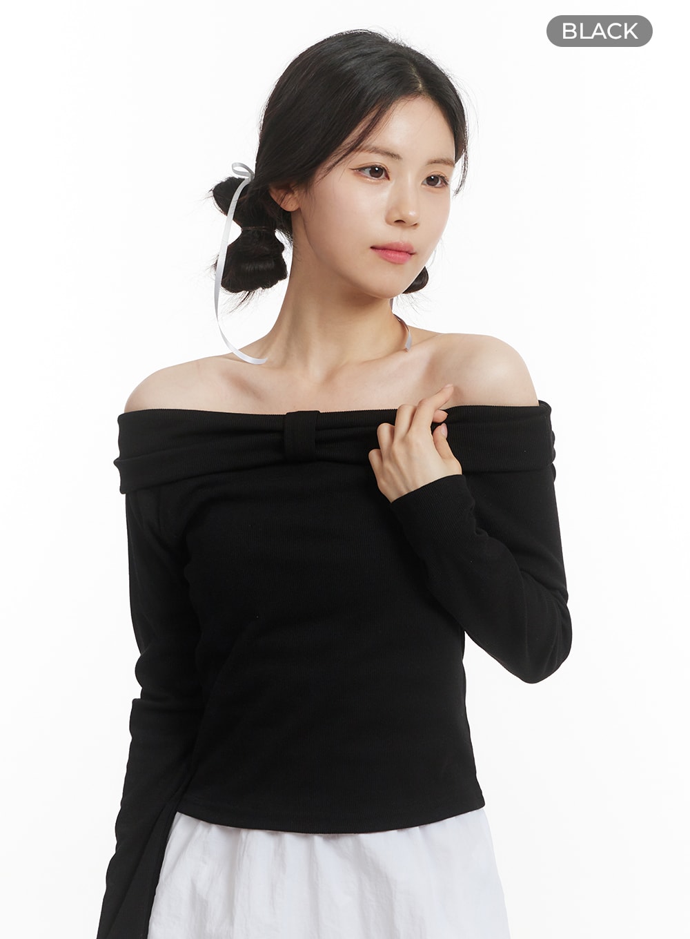 off-shoulder-long-sleeve-top-of428 / Black