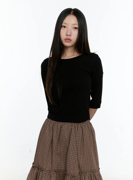 basic-3-4-sleeve-top-cs517 / Black