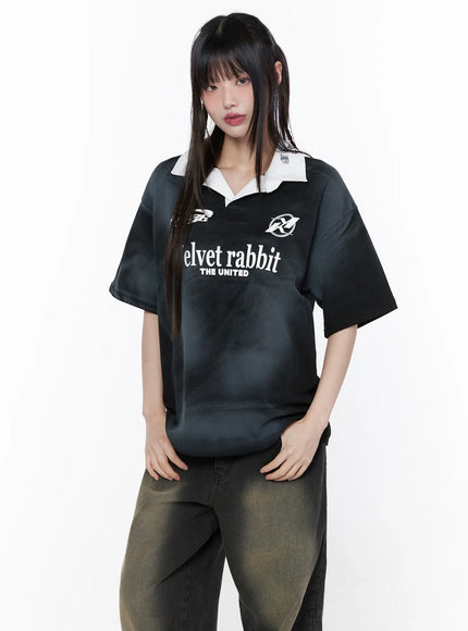 Oversized Collar Jersey CU519 in Black, size M/L