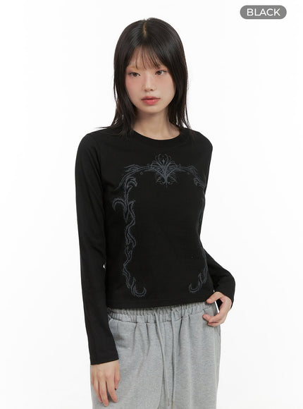 acubi-graphic-cotton-crop-long-sleeve-tee-cg426 / Black