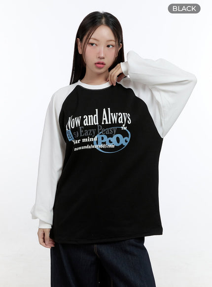 baggy-lettering-raglan-long-sleeve-cs406 / Black