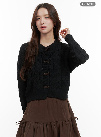 cozy-cable-buttoned-cardigan-oo421 / Black