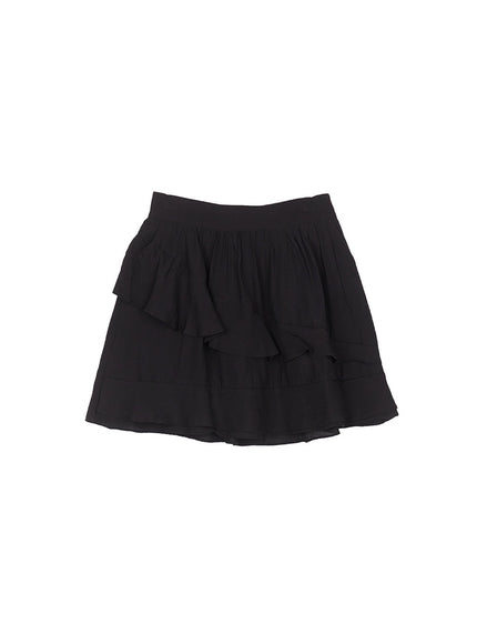 asymmetric-frill-flair-mini-skirt-cy526 / Black