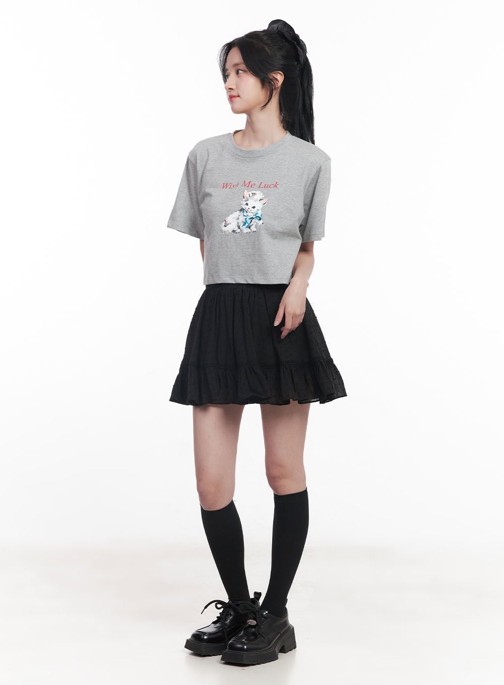 frill-lace-flare-mini-skirt-cy526 / Black