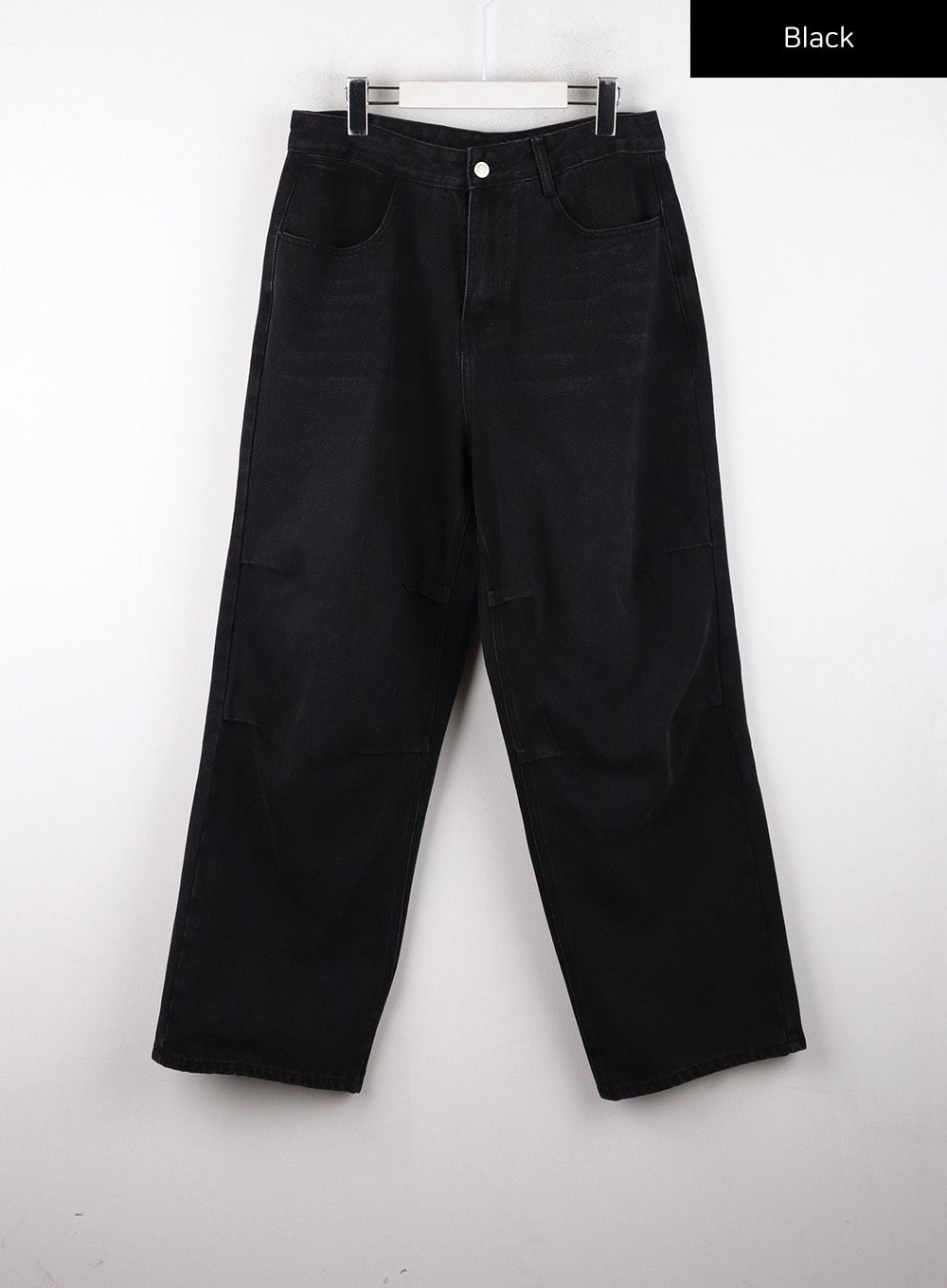 Unisex High Waist Solid Pocket Straight Leg Jeans CD328 in Black, size L