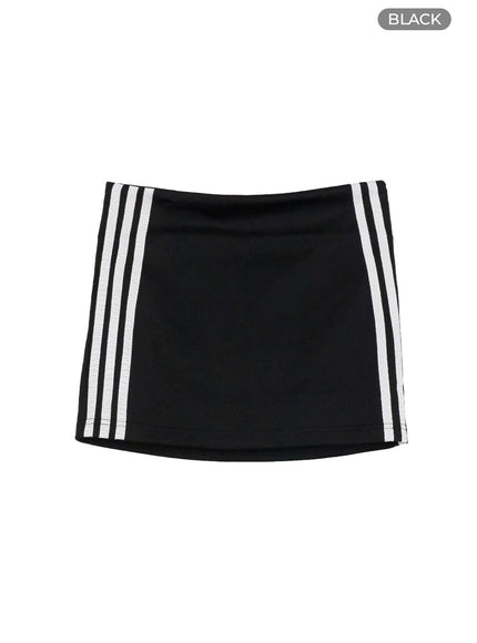 stripe-slim-mini-skirt-cu414 / Black