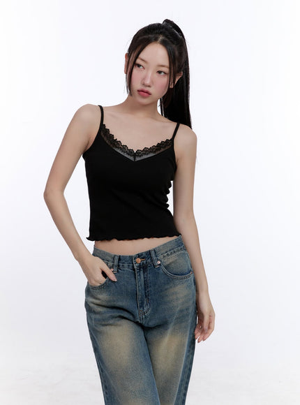 lace-trim-crop-tank-top-cj509 / Black