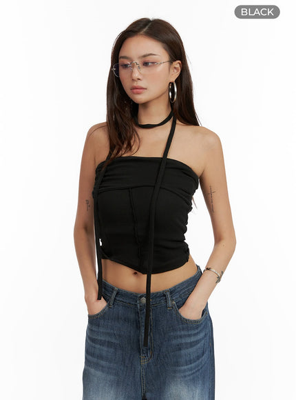 summer-pastel-tube-top-with-thin-scarf-set-cy431 / Black