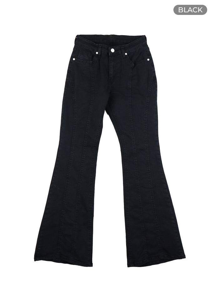 stitched-bootcut-cotton-pants-ca416 / Black