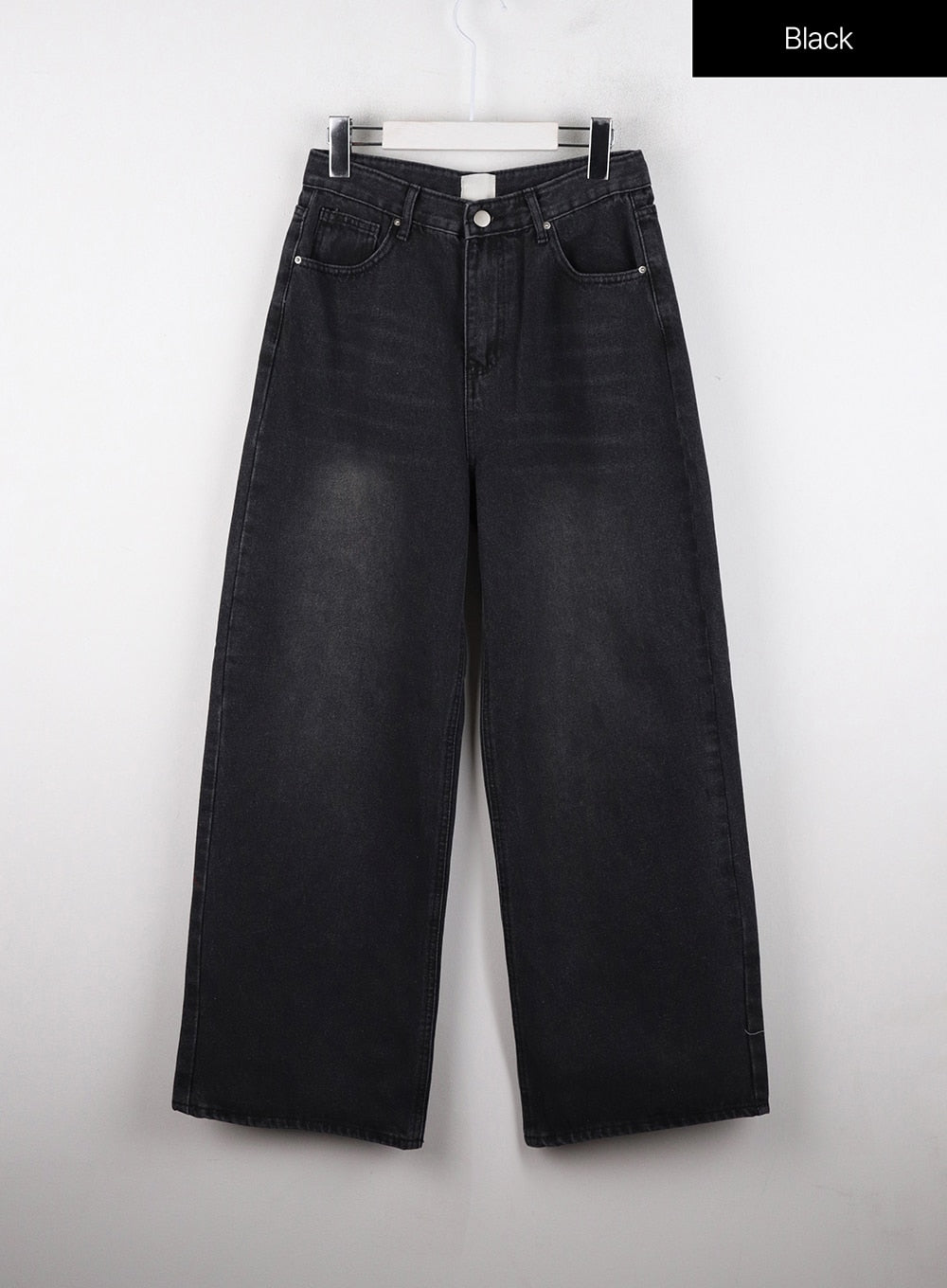 mid-waist-washed-button-wide-leg-jeans-od320 / Black