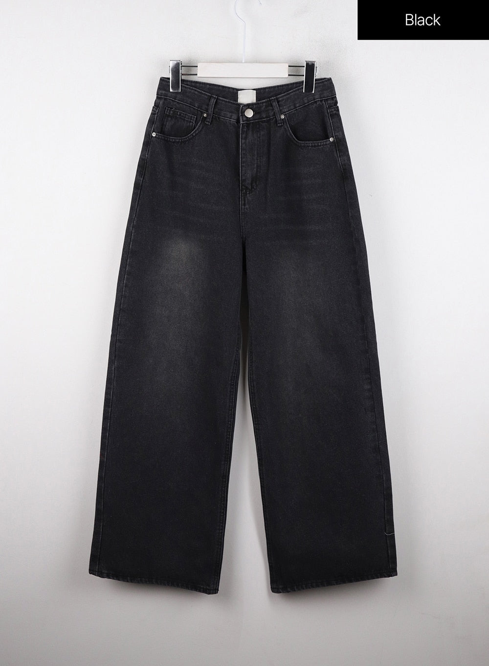 Mid Waist Washed Button Wide Leg Jeans OD320 in Black, size 2XL