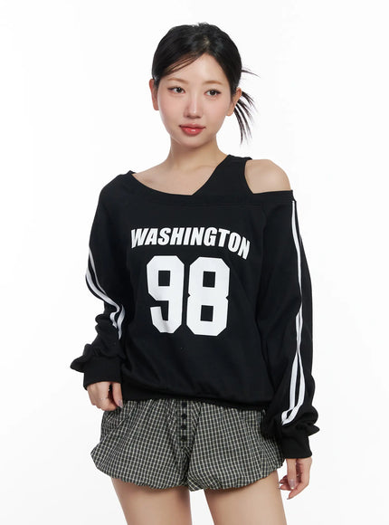 off-shoulder-graphic-sweatshirt-cf503 / Black