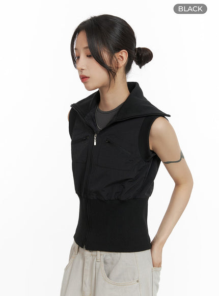 crop-wide-collar-vest-cm426 / Black