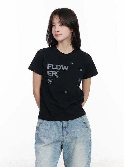 graphic-print-crewneck-t-shirt-cm527 / Black