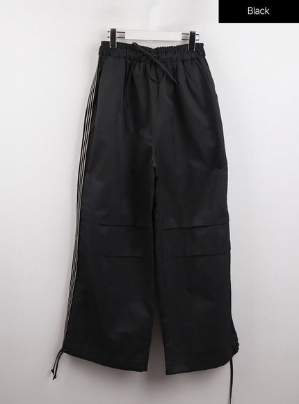 stripe-nylon-wide-pants-unisex-cj418 / Black