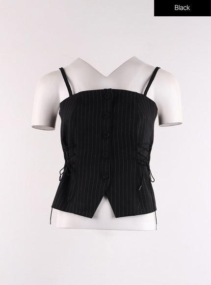 stripe-tie-strap-top-cf405 / Black