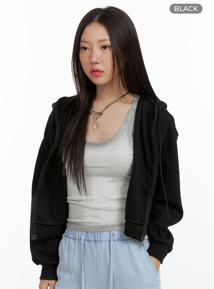 crop-zip-up-hoodie-ol408 / Black