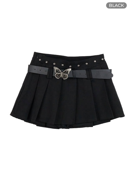 buckle-pleated-mini-skirt-og407 / Black