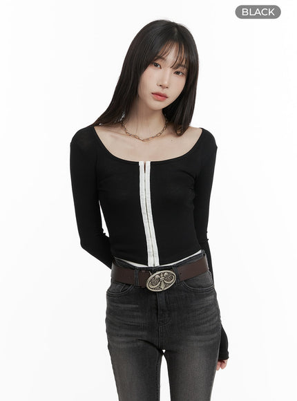 u-neck-hook-crop-top-ca403 / Black