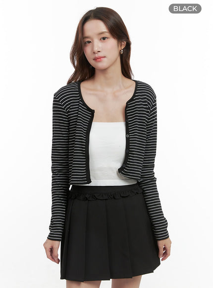 button-up-striped-crop-cardigan-oo421 / Black