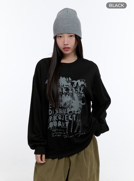 graphic-cotton-sweatshirt-cs406 / Black