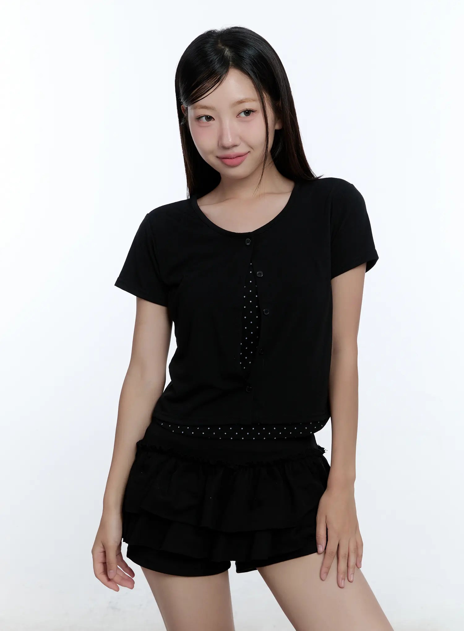 polka-dot-layered-crop-tee-cu526 / Black