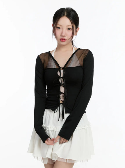 sheer-ribbon-mesh-cardigan-cm511 / Black