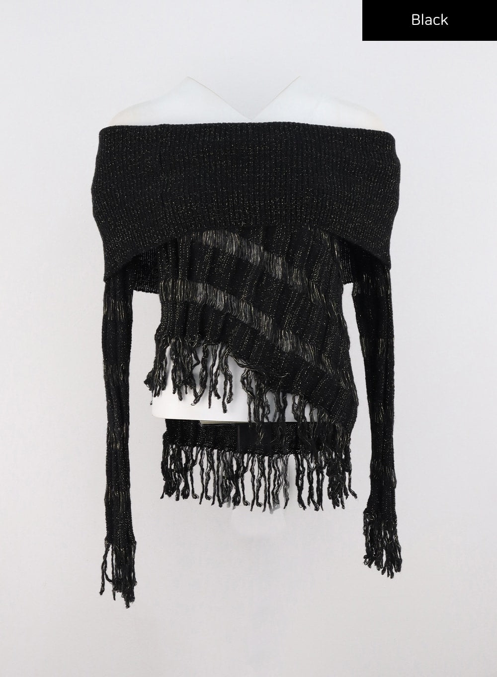 fringe-off-shoulder-sweater-cs326 / Black