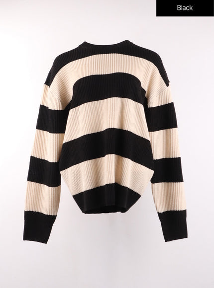 stripe-knit-sweater-of405 / Black