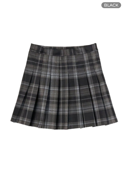 plaid-pleated-mini-skirt-ol401 / Black