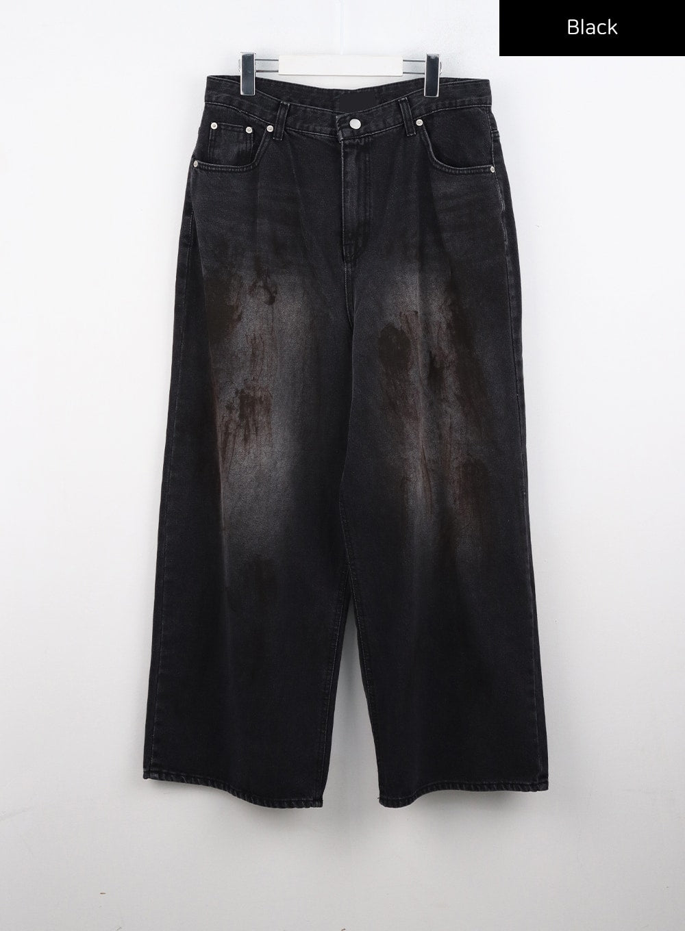 Street-Style Wide Fit Washed Jeans CO323 in Black, size L