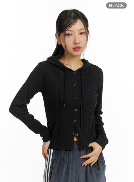 buttoned-hooded-top-cf427 / Black