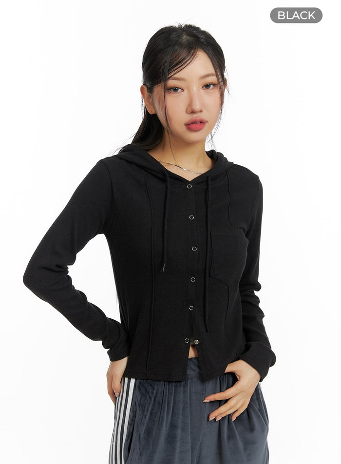 buttoned-hooded-top-cf427 / Black