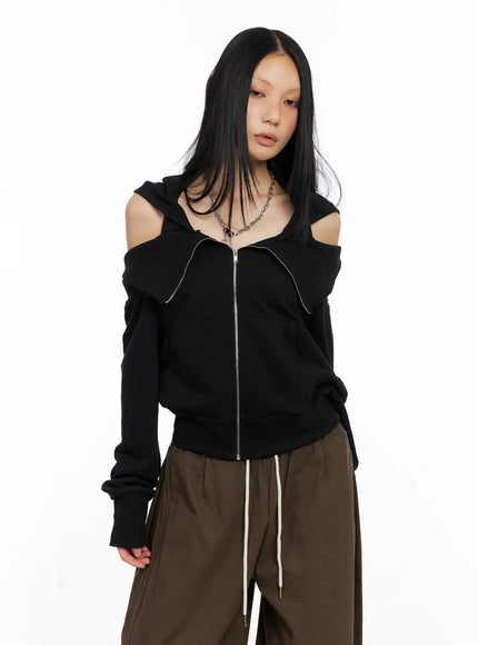 off-shoulder-hoodie-jacket-cs509 / Black