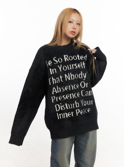 fuzzy-graphic-oversized-sweater-cj508 / Black