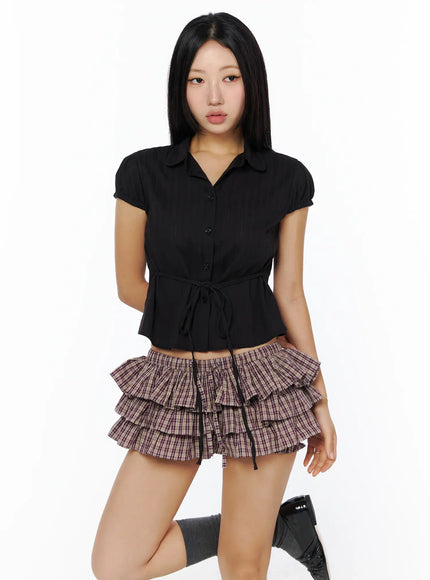 button-up-puff-sleeve-blouse-cu515 / Black