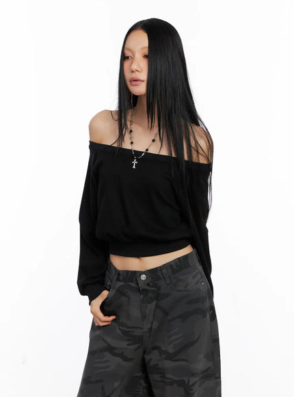 casual-off-shoulder-pullover-cs511 / Black
