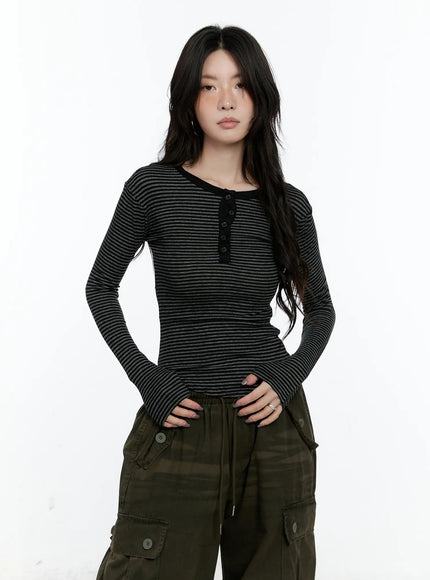 striped-button-slim-fit-tee-cn517 / Black