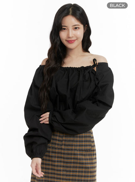 side-ribbon-off-shoulder-blouse-om425 / Black