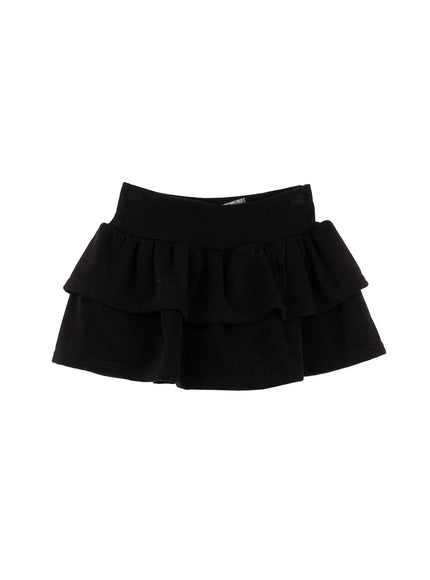 double-layer-pleated-mini-skirt-cn517 / Black