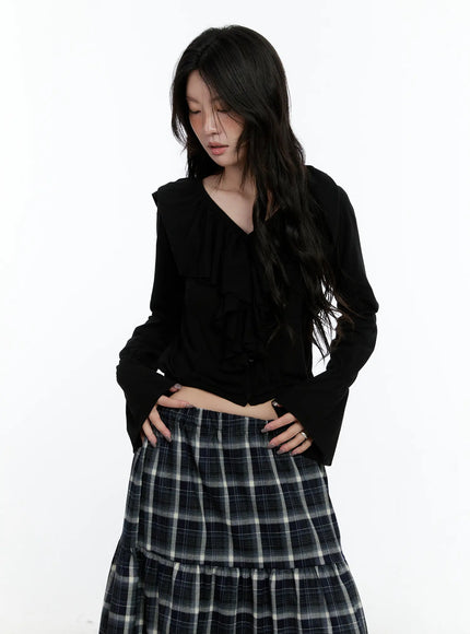 ruffle-flare-sleeved-cardigan-cn517 / Black