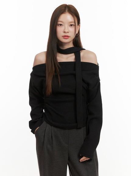 long-sleeve-off-shoulder-blouse-od417 / Black