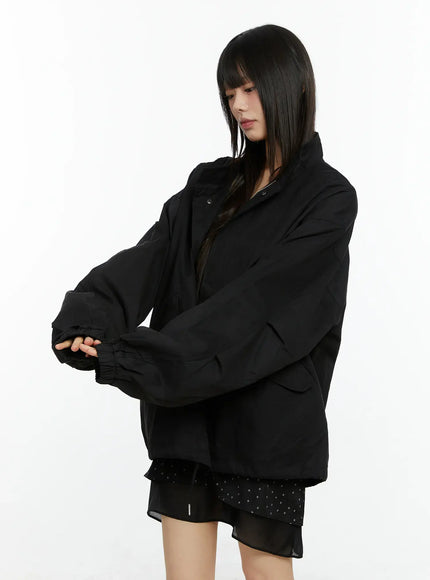 oversized-utility-zip-up-jacket-cf510 / Black