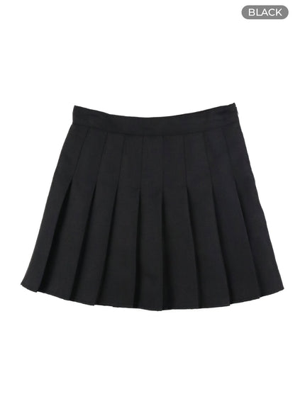 solid-pleated-mini-skirt-oy413 / Black